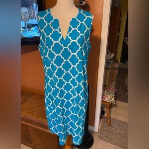 Lands' End Blue and White Patterned Cotton Dress